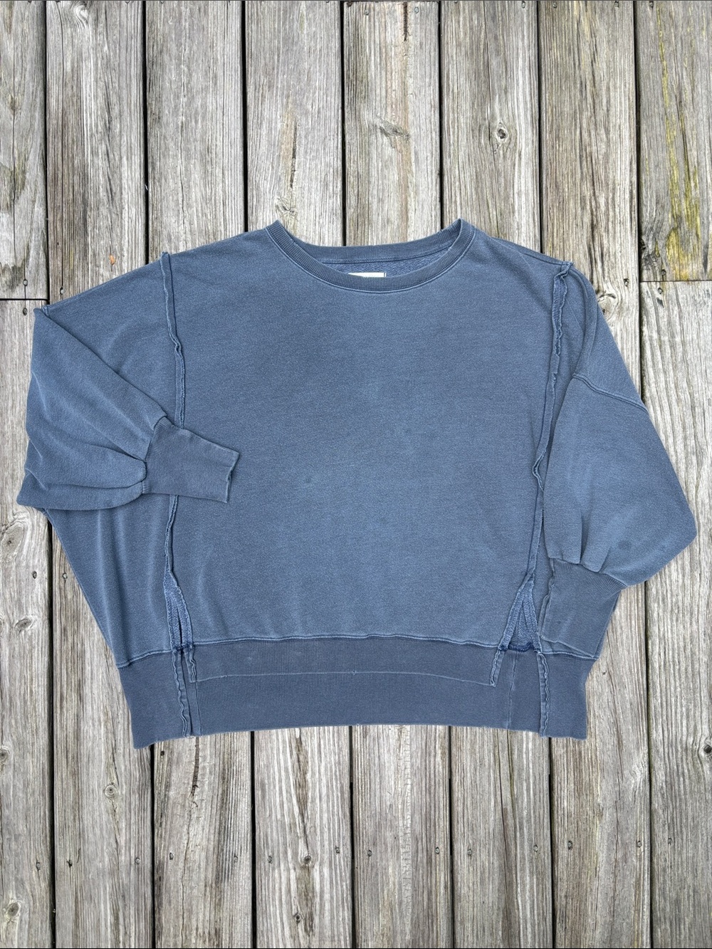 Free People Camden Sweatshirt Slouchy Boho Grunge Exposed Seam Distressed Blue M